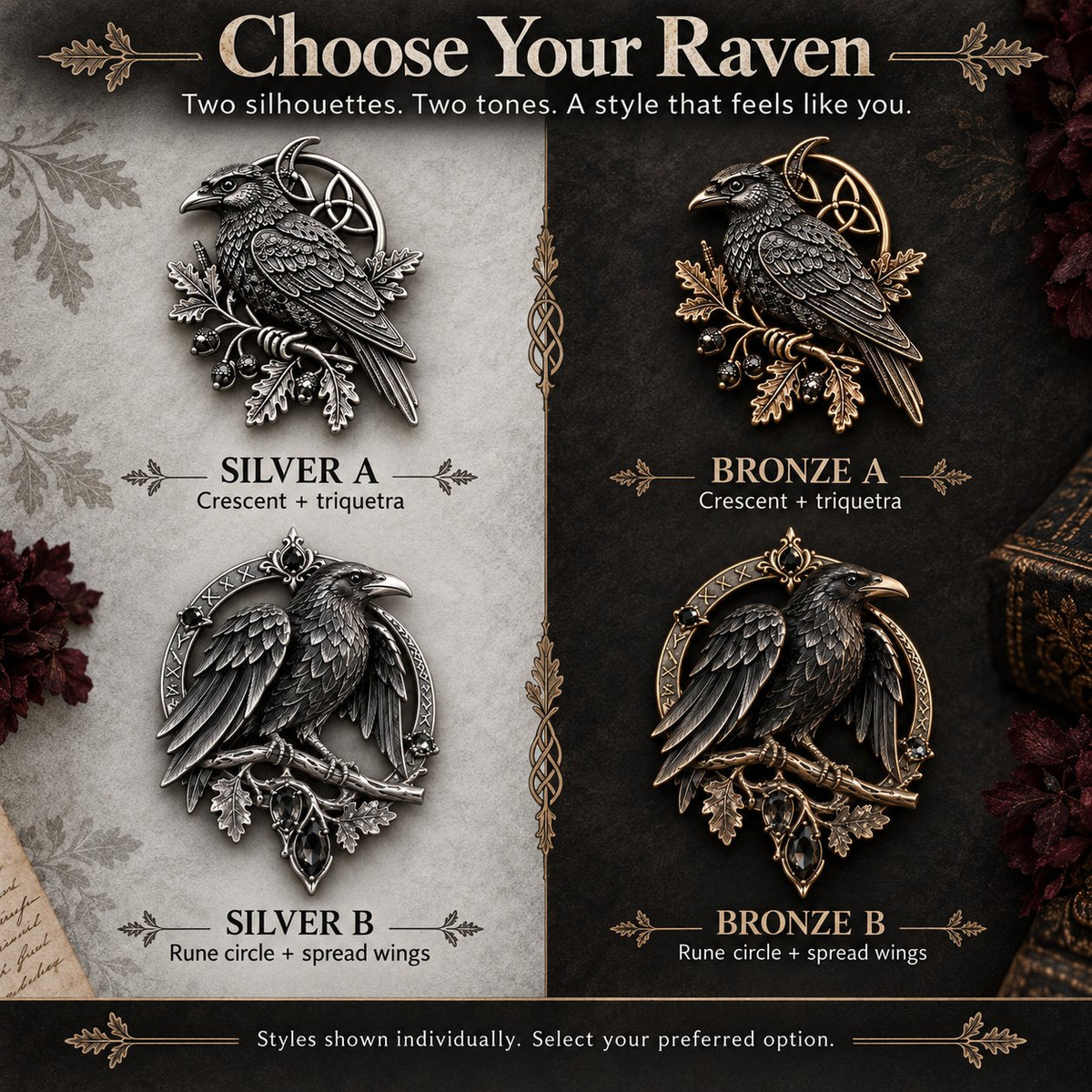 🐦⬛ Gothic Celtic Raven Brooch – Dark Academia Statement Pin