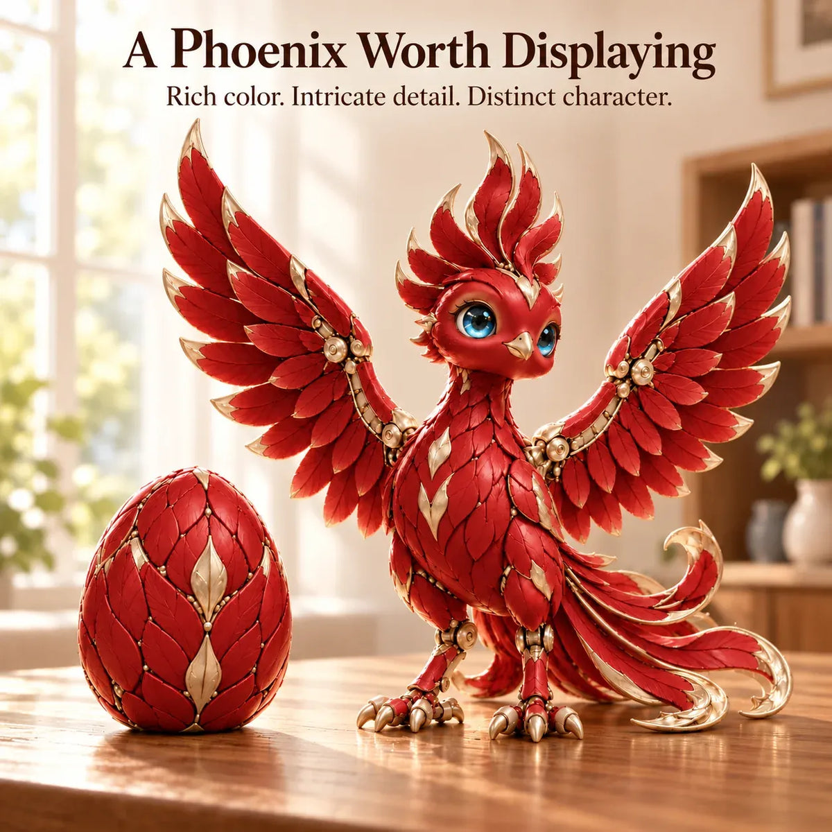 π₯ Red & Gold Phoenix Figurine β Fantasy Bird Statue with Bright Blue Eyes
