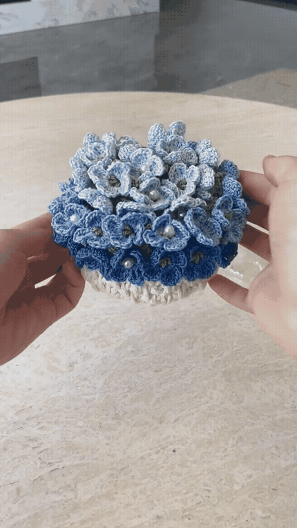 Blue Crochet Flower Coaster Bouquet & Basket Set