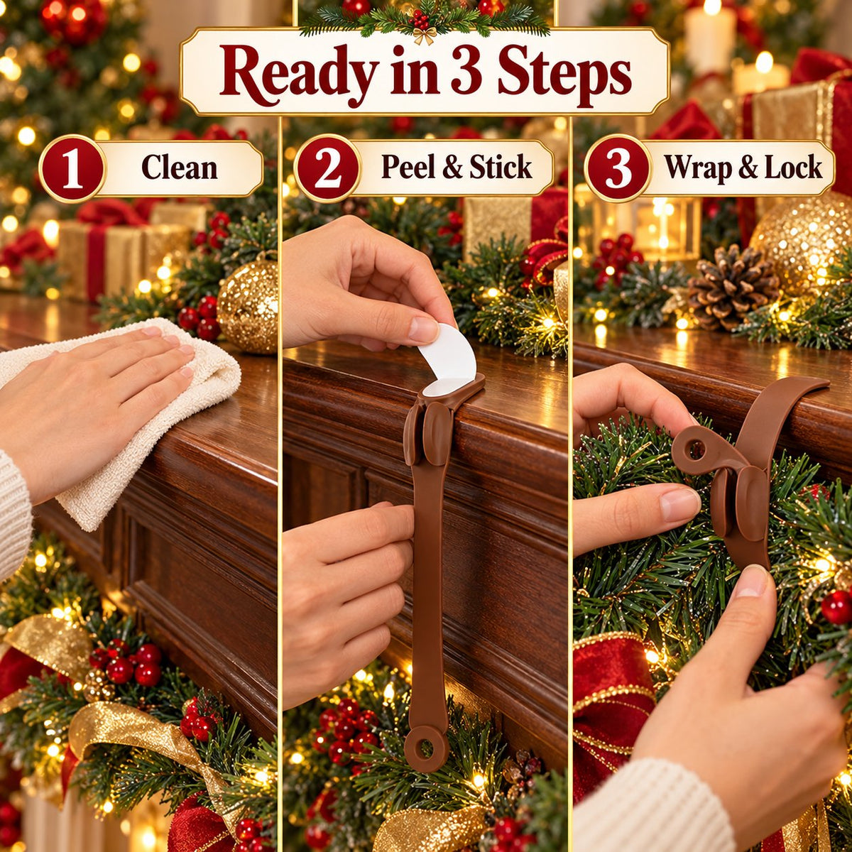 🎄 No Drill Mantel Decor Straps for Christmas Garland(8 PCS)