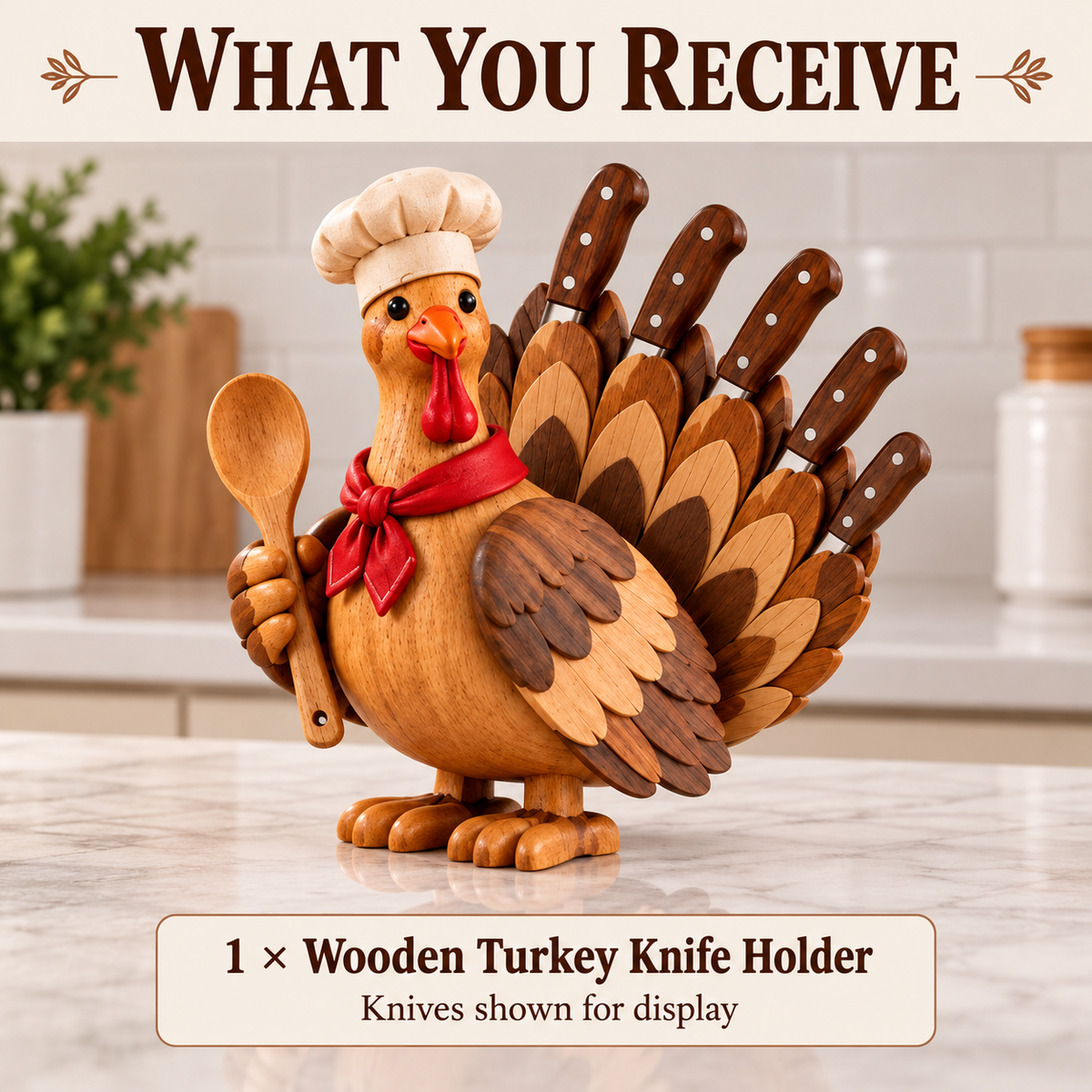 π¦ Wooden Turkey Knife Holder β Thanksgiving Kitchen Counter Decor