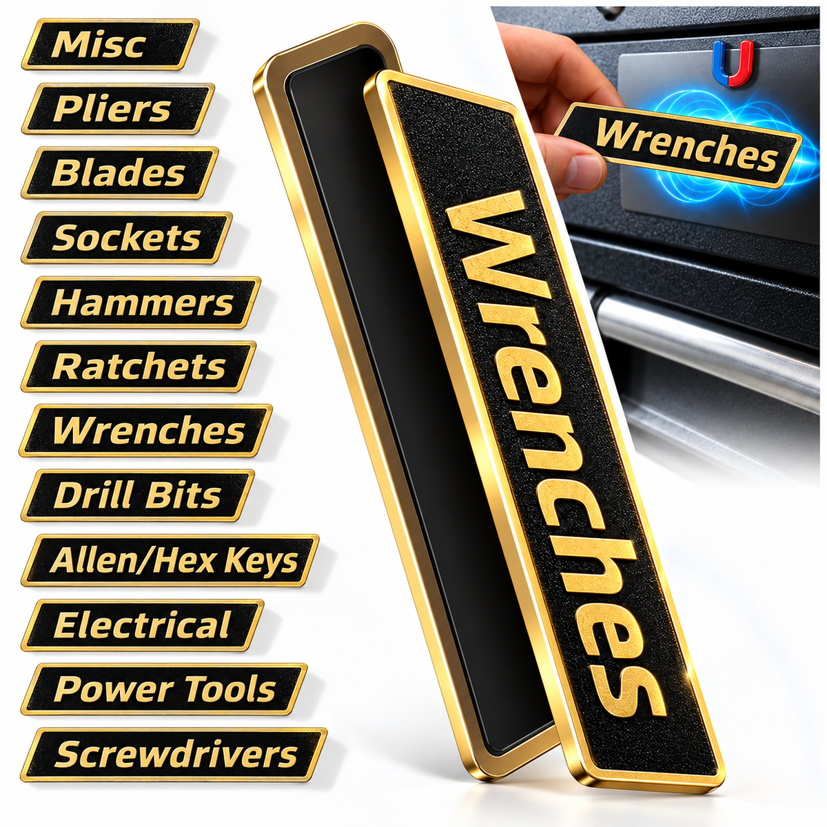 ๐ง 12-Pack Magnetic Toolbox Labels โ Find Your Tools Faster