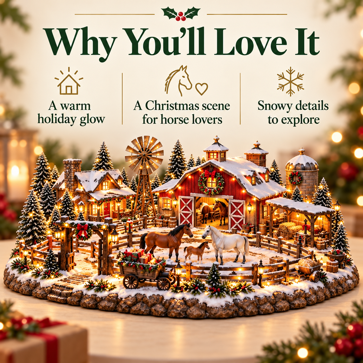 ๐๐ด Christmas Horse Stable Village โ Lighted Equestrian Holiday Scene ๐โจ