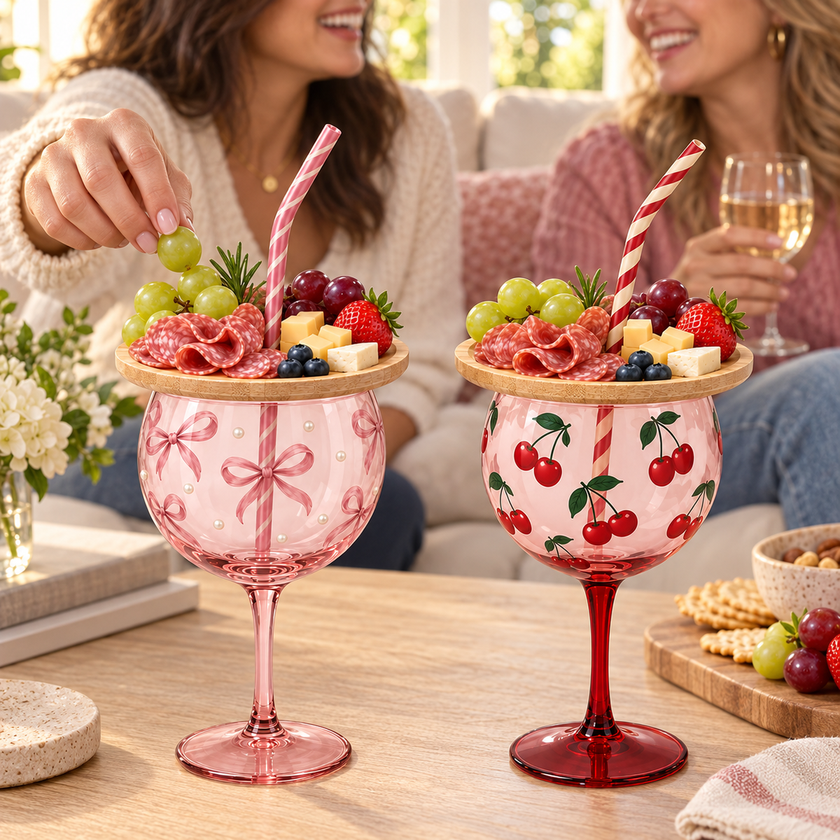 ๐ท Sip & Snack Wine Glass Set โ Charcuterie Topper with Straw