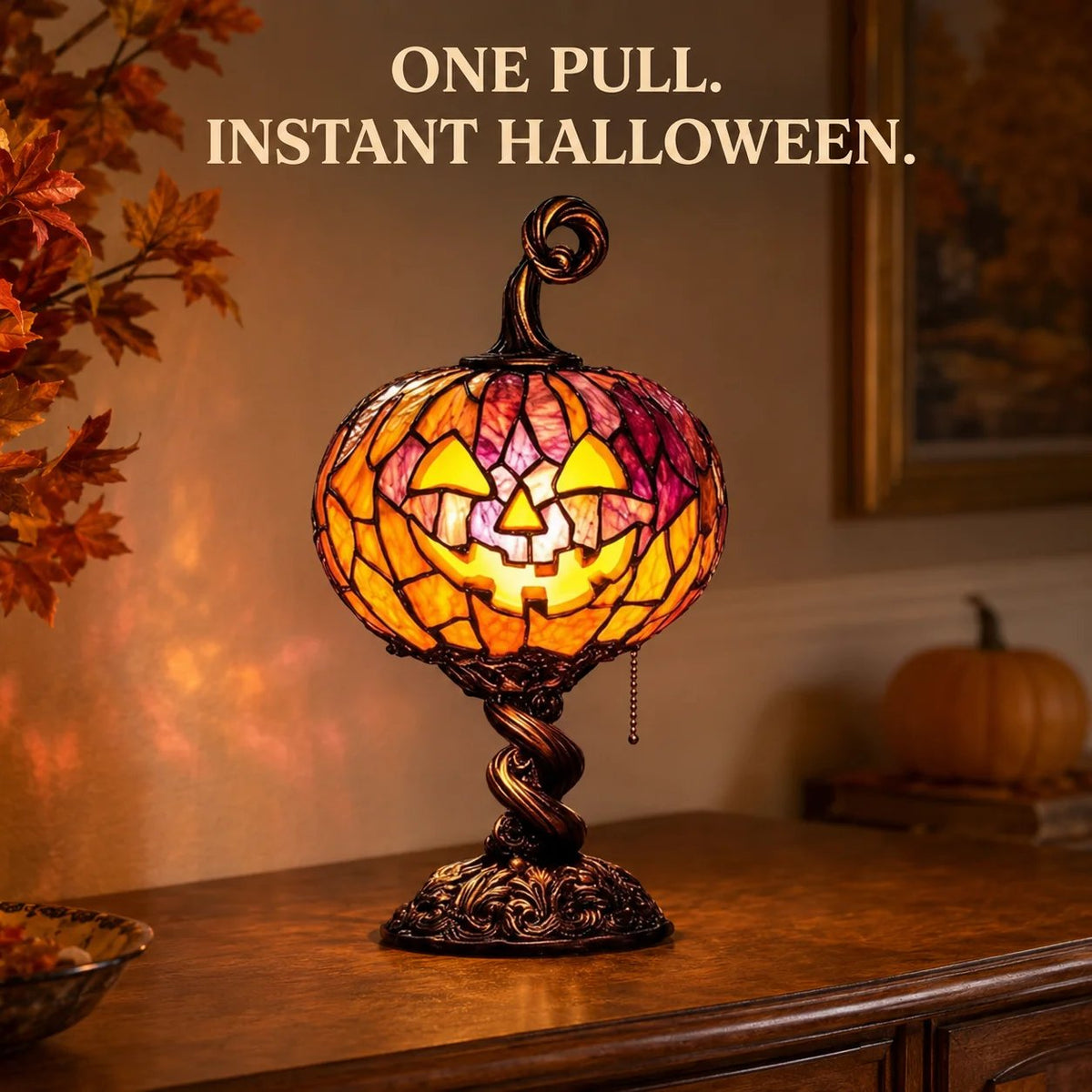 π Halloween Pumpkin Glow Lamp β Vintage Stained-Glass-Style Table Light