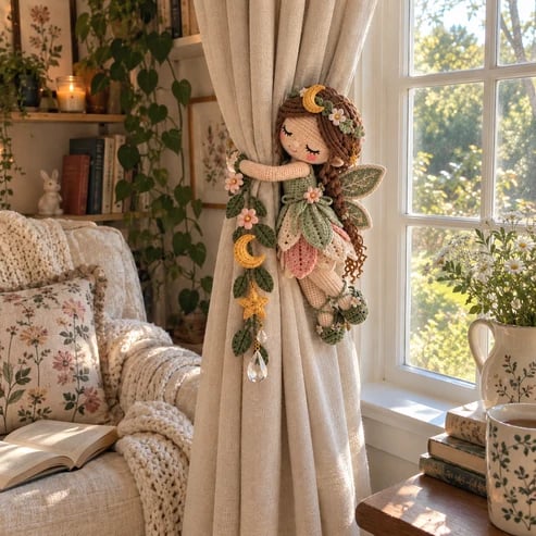 🧚✨ Fairy Hug Crochet Curtain Tiebacks – Whimsical Fairy Window Decor, Handmade Charm & Unique Gift Idea (📦Buy 2 Free Shipping)
