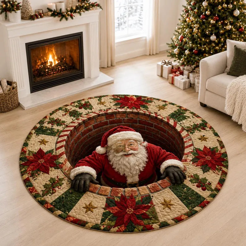 🎅3D Santa Christmas Illusion Rug – Festive Holiday Floor Decor