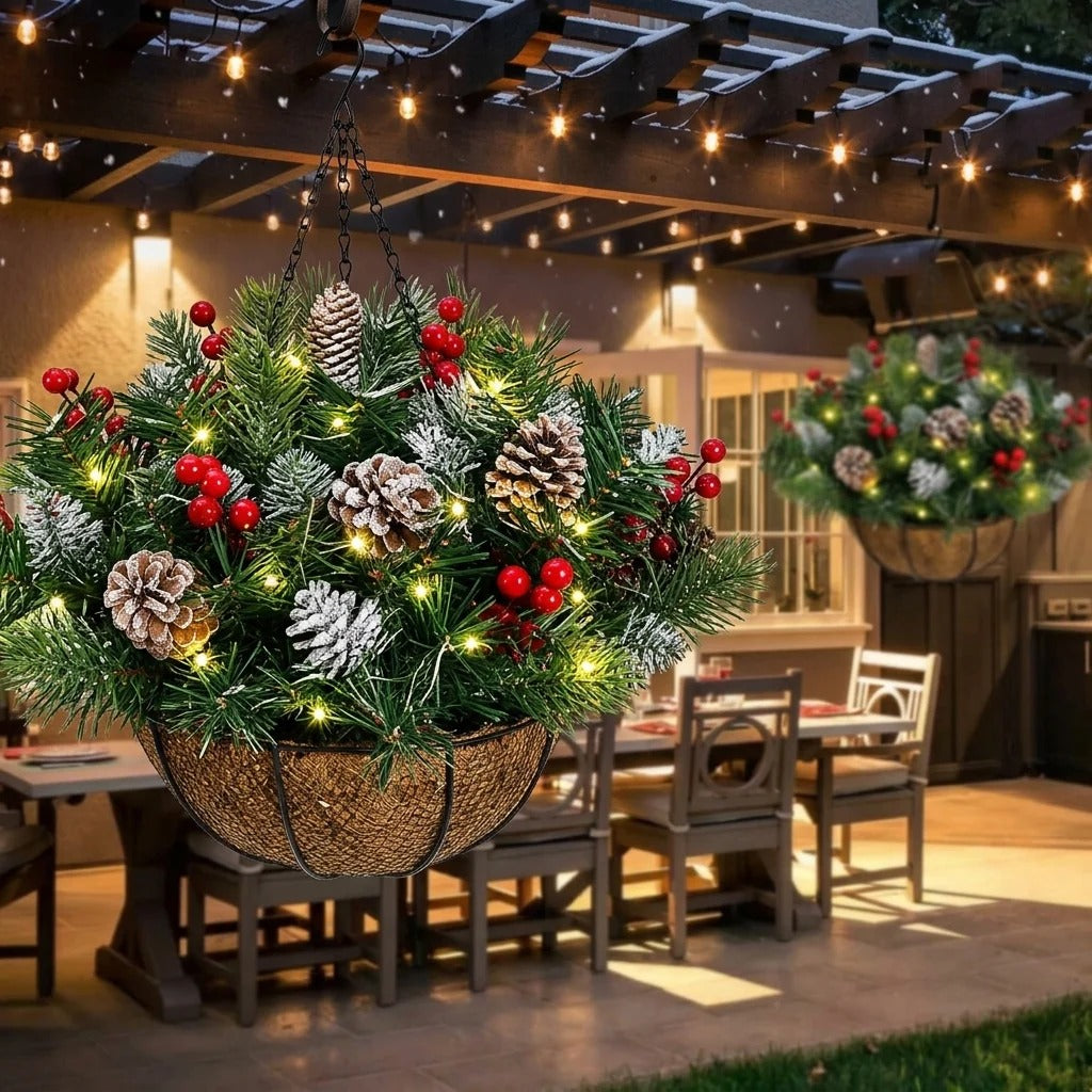 ๐ ๐ Pre-Lit Christmas Hanging Basket | Pre-lit, weather-resistant, and zero maintenance๐