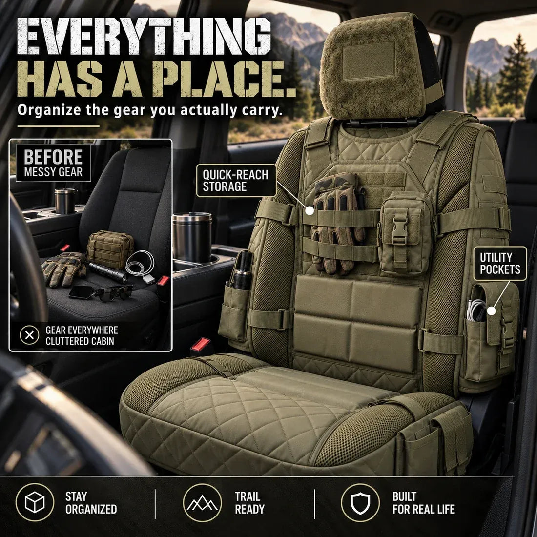 ๐ Rugged Tactical Pickup Seat Cover - Molle Storage & Protection ๐ป