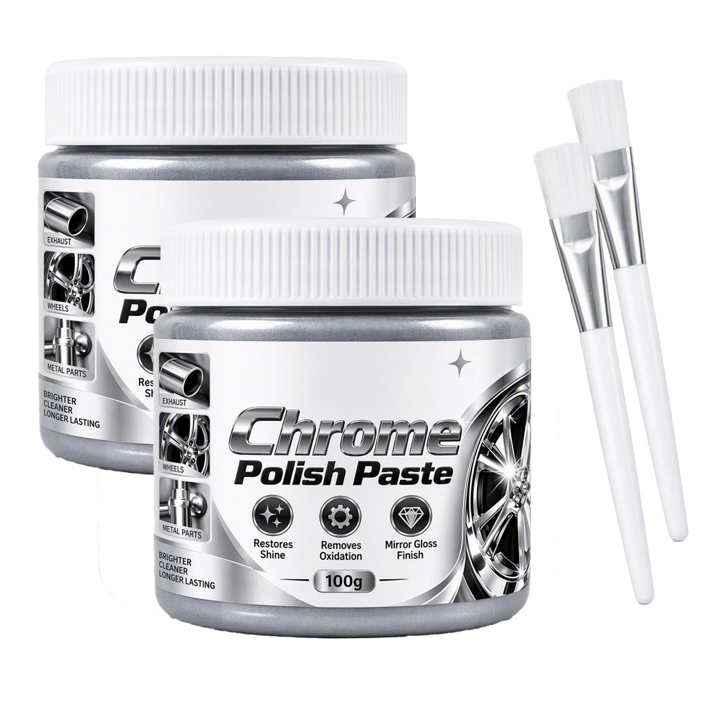Metal Chrome Polish & Restorer Paste with Brush, Heavy-Duty Rust Remover for Car Wheels & Faucets