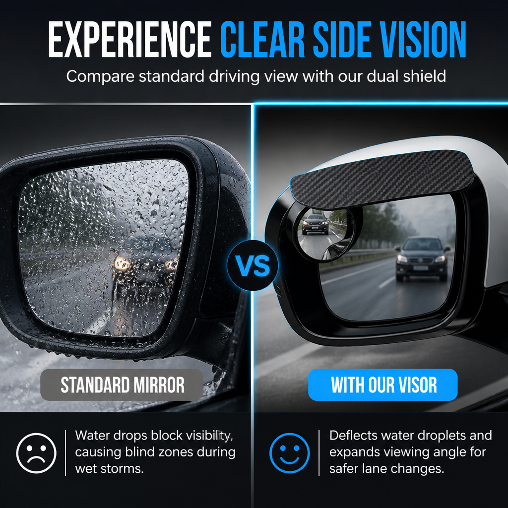 π50% OFF NOW! Adjustable Blind Spot Mirrors with Rain Visor, Carbon Fiber Rearview Mirror Rain Guard, Wide Angle Convex Mirror for Car Side Mirror, Improve Driving Safety in Rainy Days