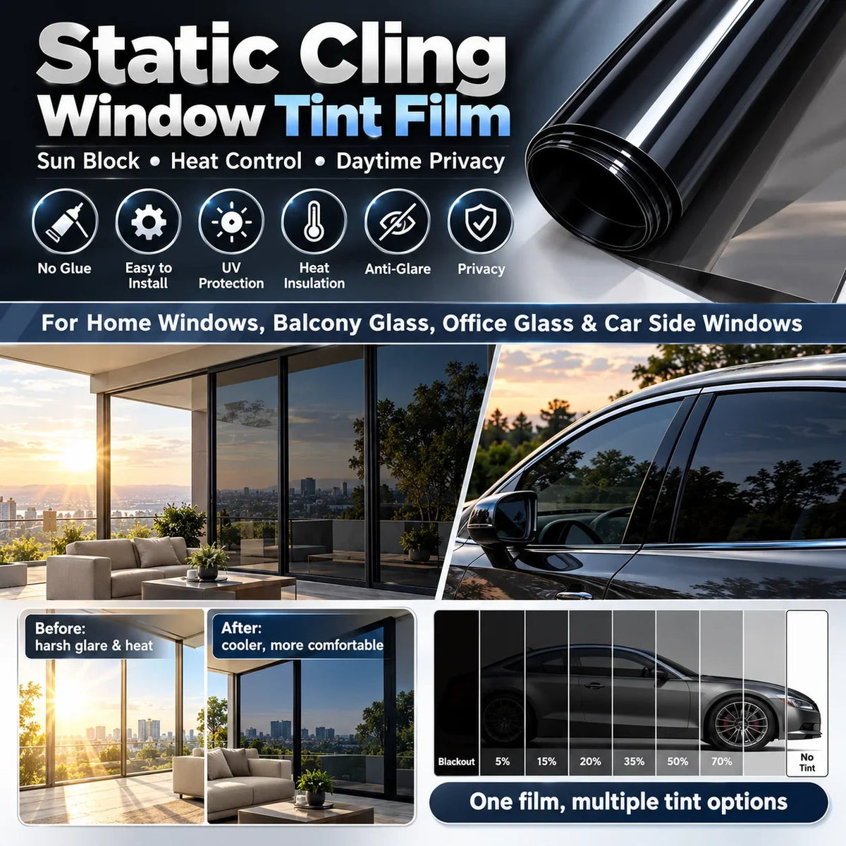 ๐ก๏ธMulti-Purpose Scratch-Resistant Window Tint Film