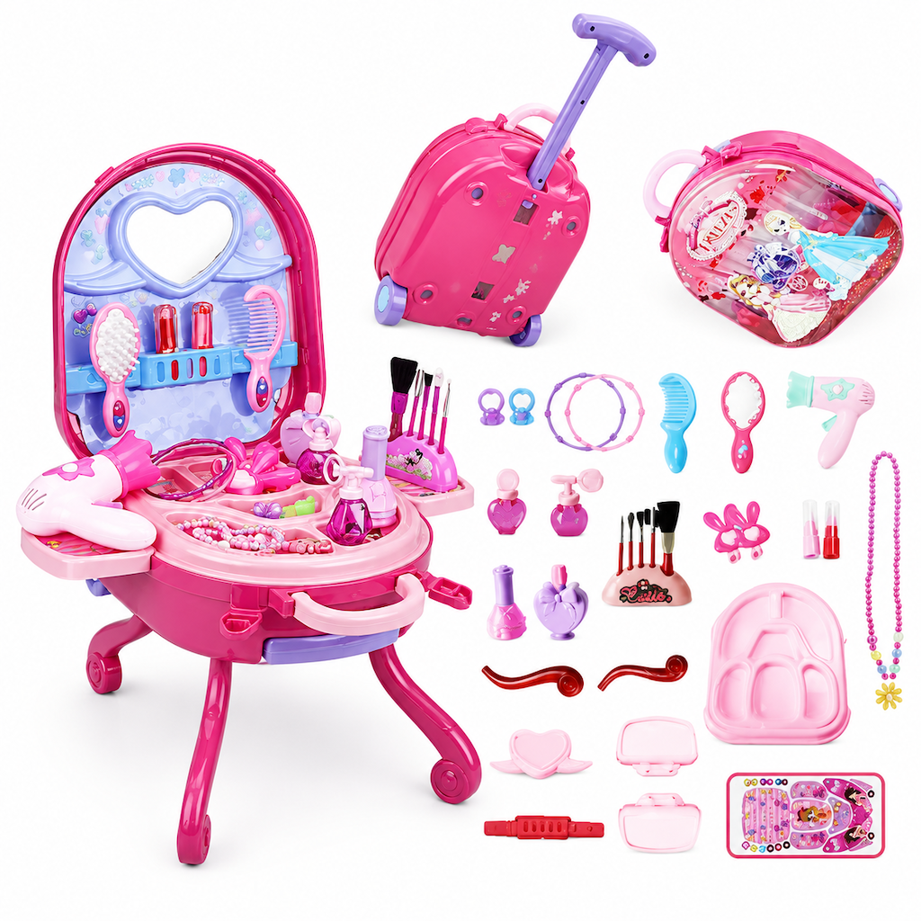 ๐ 3-in-1 Princess Vanity Suitcase Toy Set - Pretend Beauty Salon ๐