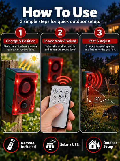 🔥Black Friday 50% OFF🎁🚨 Solar-Powered Outdoor Motion Alarm – Remote-Controlled Farm & Garden Security Siren