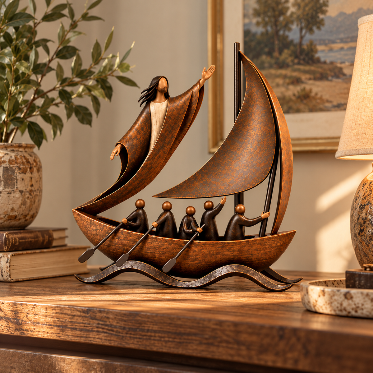 Peace in the Storm Faith Sailboat Sculpture