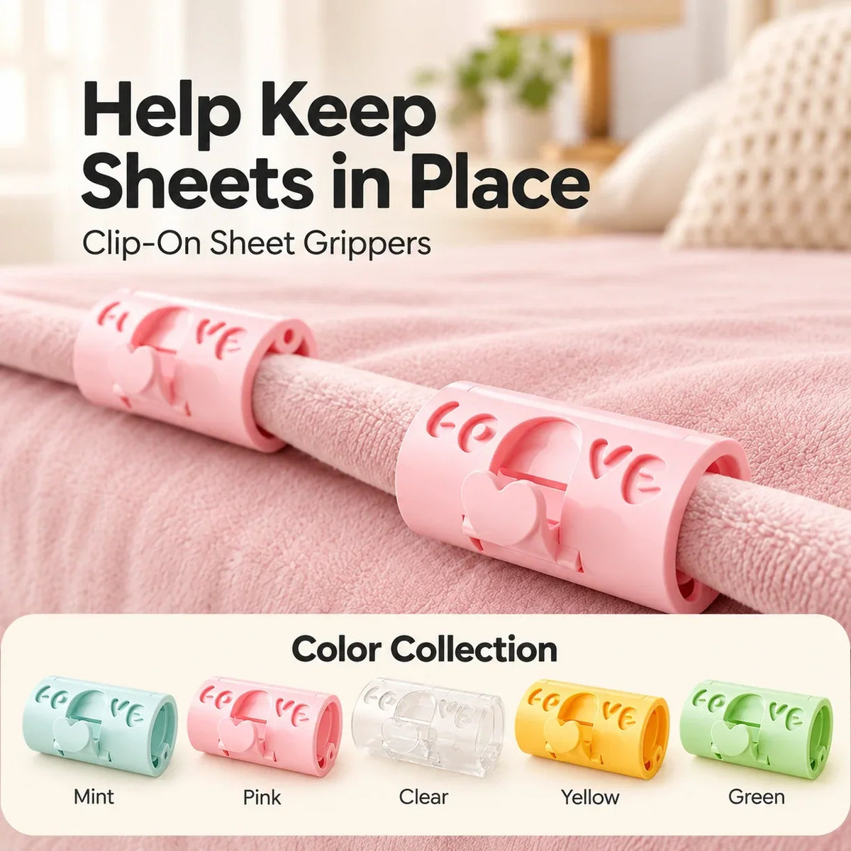 Adjustable Bed Sheet Clips — Heart-Lock Grippers to Help Keep Sheets in Place