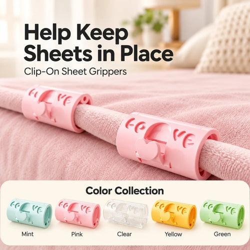 Adjustable Bed Sheet Clips — Heart-Lock Grippers to Help Keep Sheets in Place
