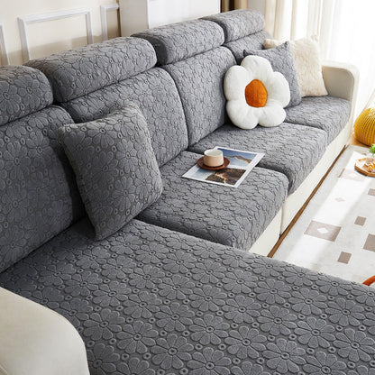 Luxury Floral Stretch Sofa Cover – Soft Jacquard, Full-Fit & Elegant