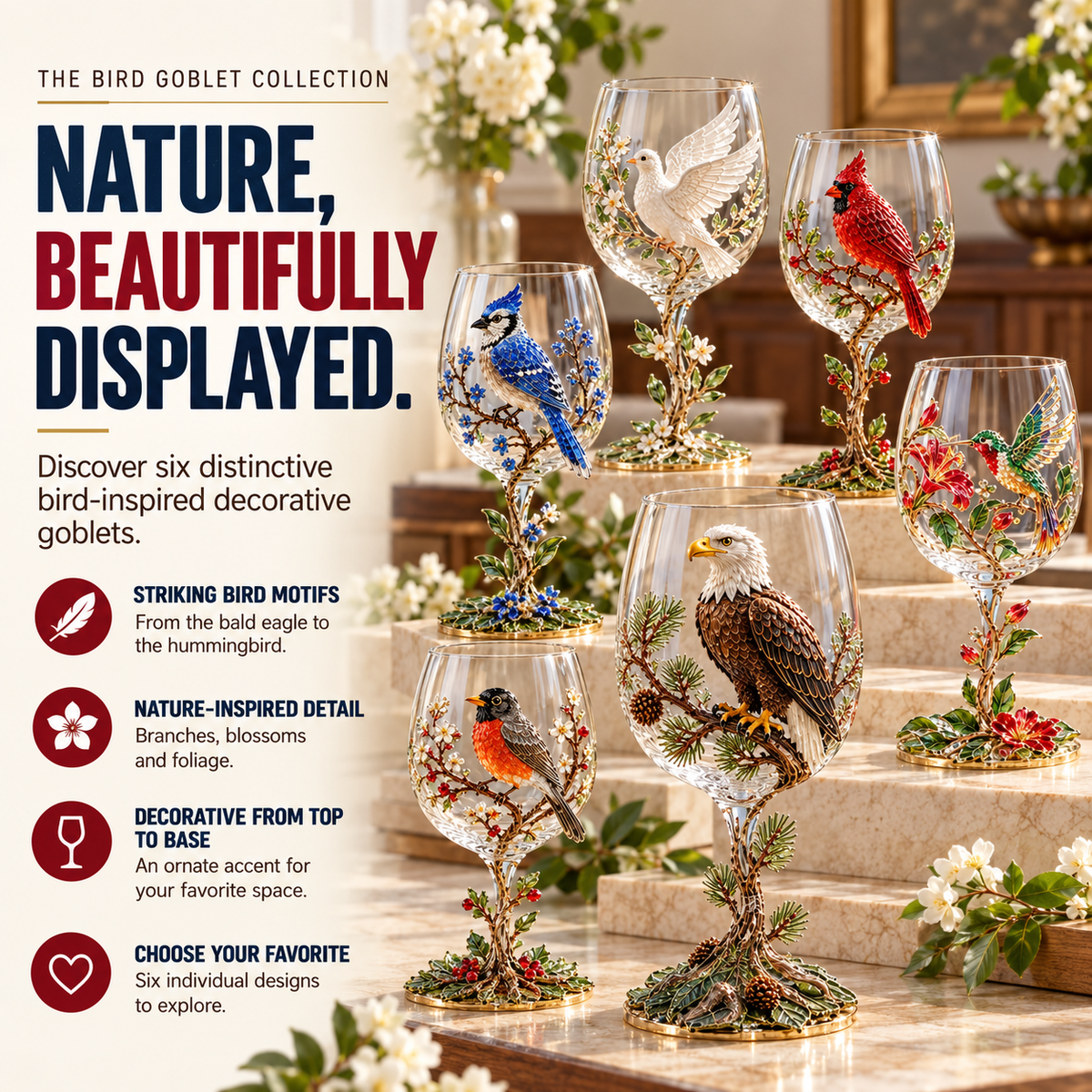 🦅 LIMITED TIME DEAL! Bald Eagle Decorative Goblet – Unique Eagle Bird Figurine Cup with Pinecone Details, Nature Inspired Home Decor & Collectible Gift