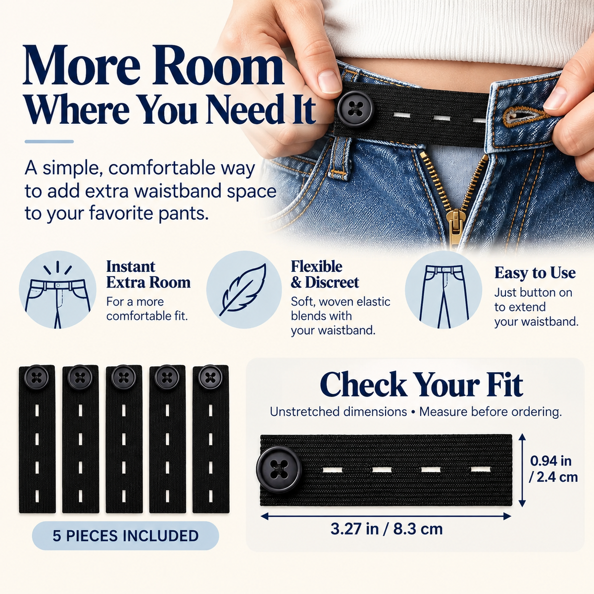 👖 5-Piece Waistband Extender Buttons – Adjustable Fit for Everyday Comfort