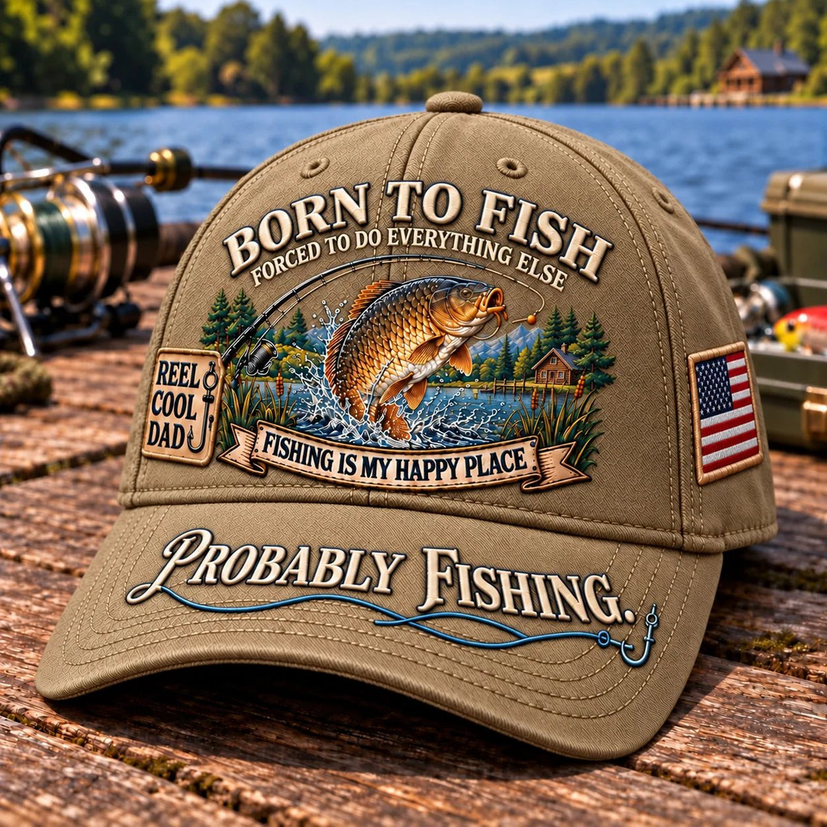 🎣 Born To Fish “Probably Fishing” USA Angler Tribute Cap  | Cotton-Poly Blend • Detailed Embroidery • Adjustable Fit