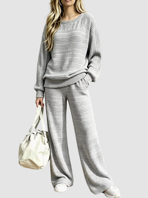 Casual Textured Stripe Two Piece Set