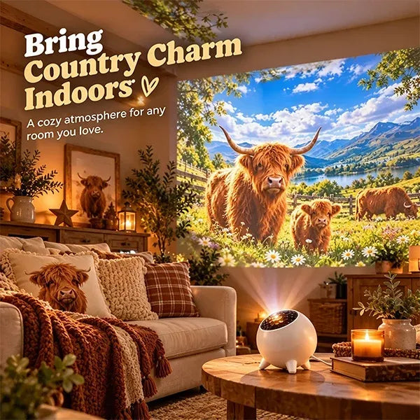 Highland Cow Projector – Cozy Countryside Room Decor