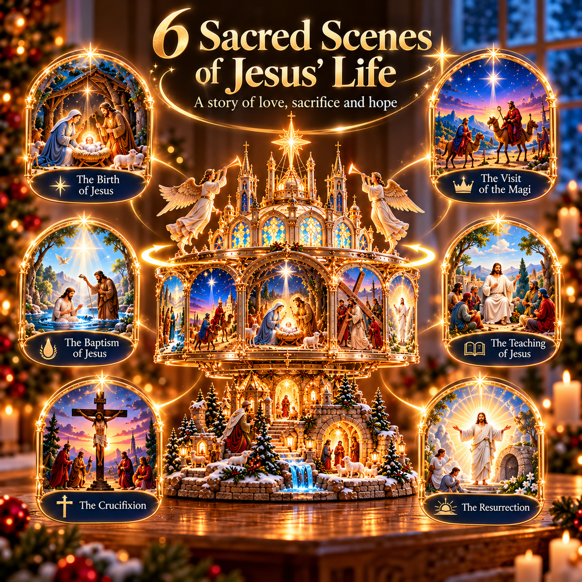 🪞✝️ Lighted Bible Story Display – 6 Sacred Scenes of Faith & Hope ✨