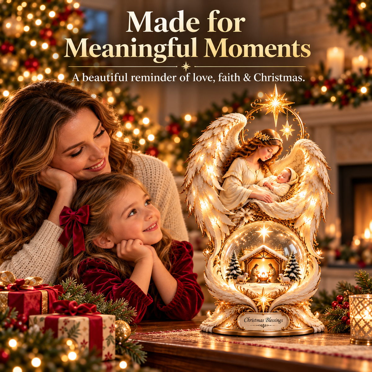 ✨ Christmas Blessings Light-Up Angel & Nativity Christmas Centerpiece