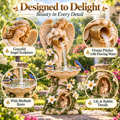 ✨Last Day 50% OFF✨☀️ Solar Angel Starlight Bird Waterer™🪽 – Lighted Garden Birdbath & Outdoor Decor