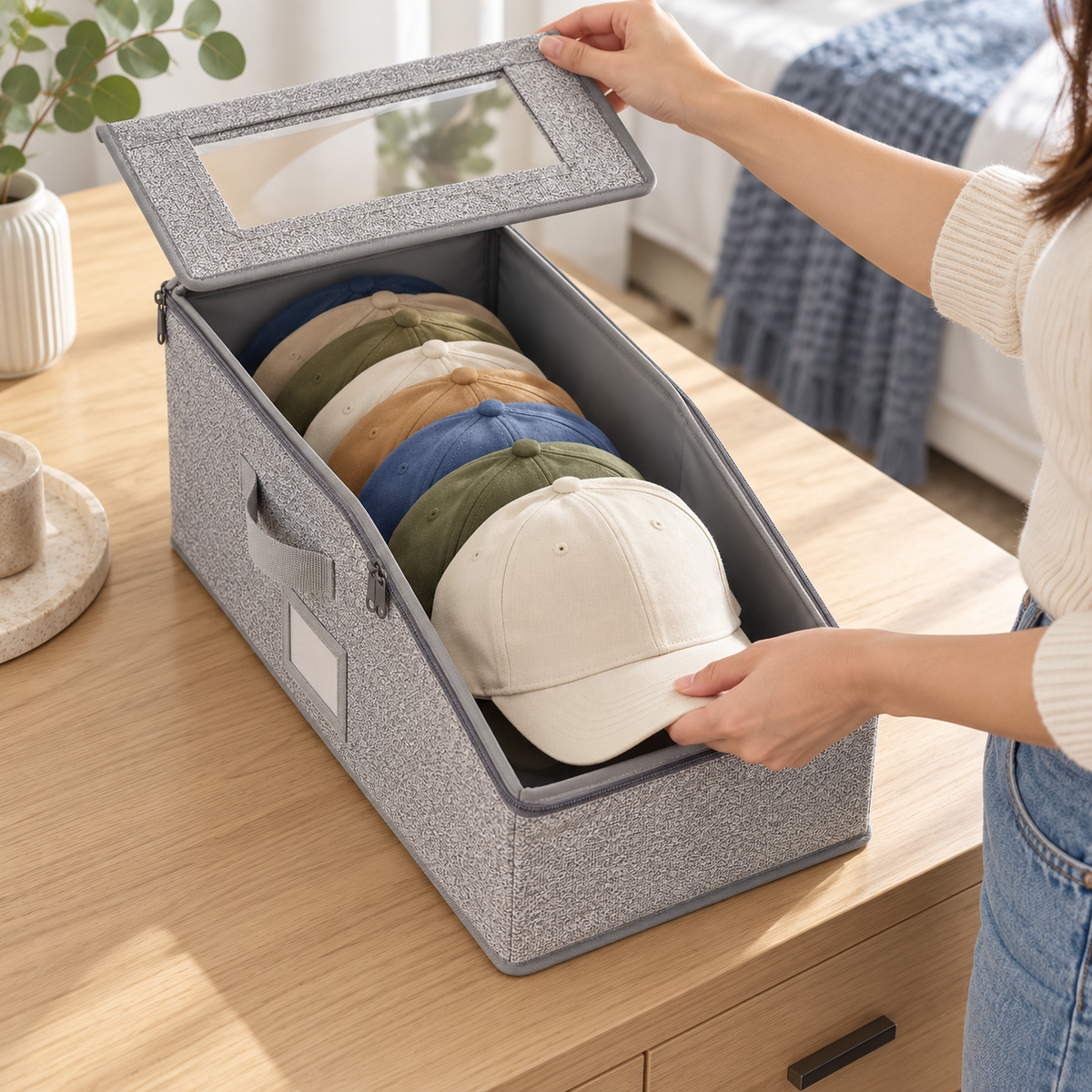 Clear-Window Stackable Baseball Cap Organizer