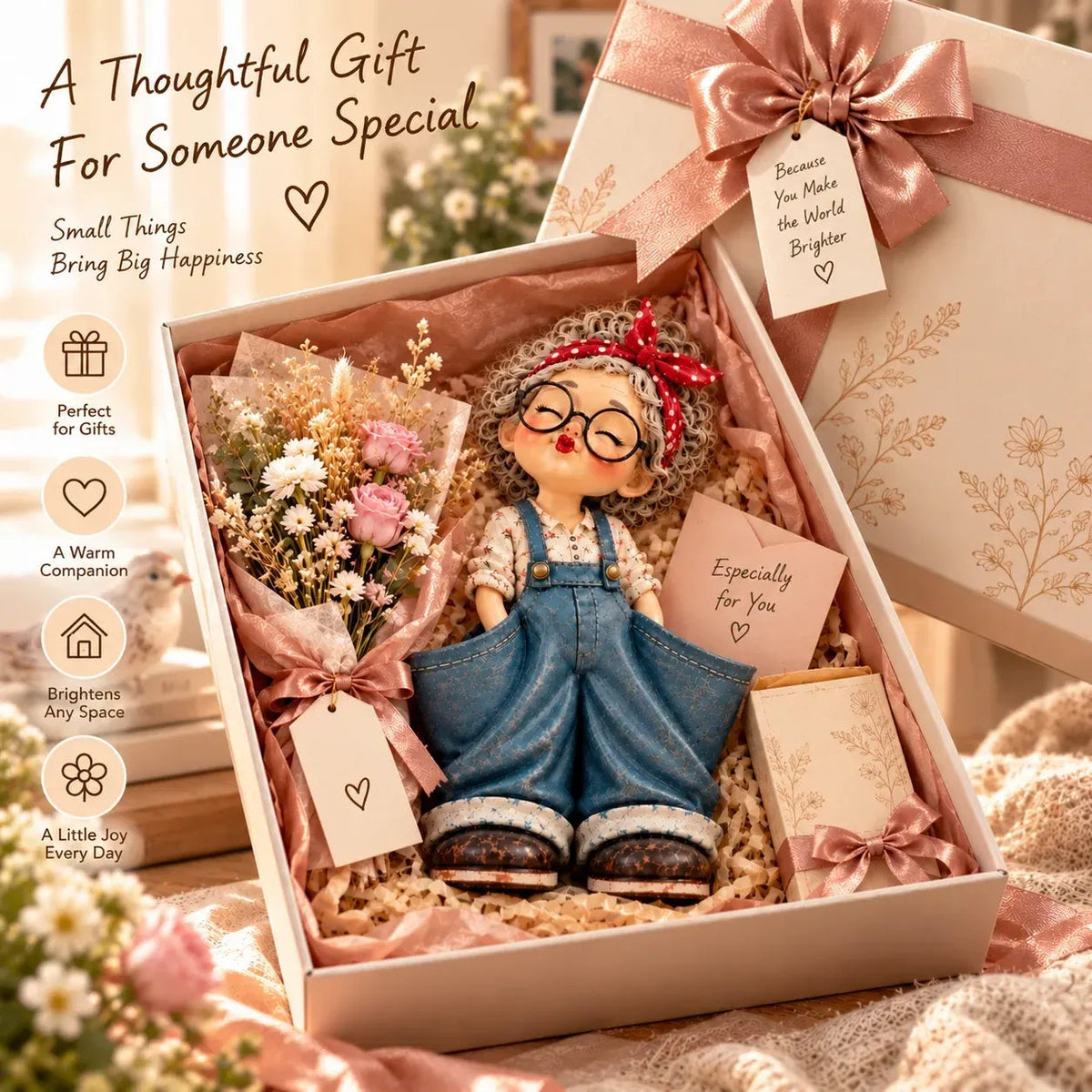 🎀💕 Vintage Girl Double-Pocket Organizer – Cute Denim-Style Figurine & Home Décor ✨