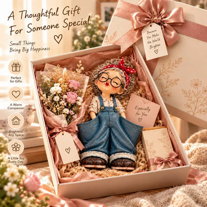 🎀💕 Vintage Girl Double-Pocket Organizer – Cute Denim-Style Figurine & Home Décor ✨