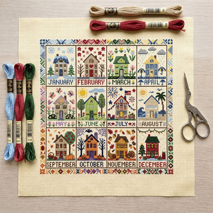 🔥 49% OFF Today | Stitch Through the Seasons – 12-Month Cross Stitch Collection 🌿🧵