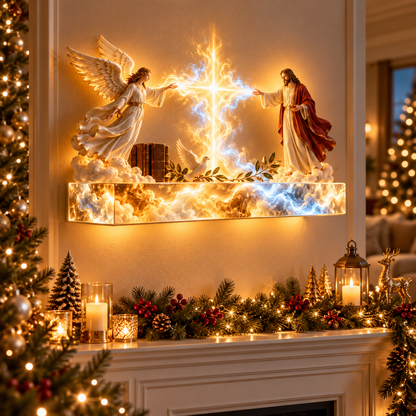 ✝️✨ Divine Light of Faith™ – 3D Illuminated Mural of Jesus and Angels