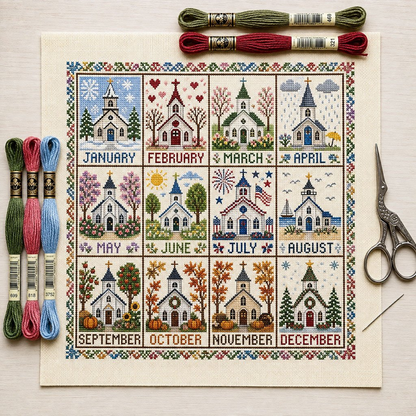 🔥 49% OFF Today | Stitch Through the Seasons – 12-Month Cross Stitch Collection 🌿🧵