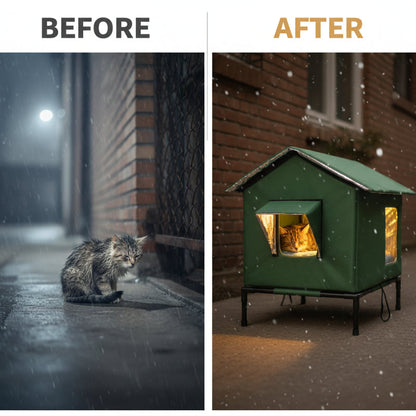 🐱 LIMITED-TIME 50% OFF! ✨ All-Weather Elevated Outdoor Cat House – Waterproof, Thermal Lining, Foldable