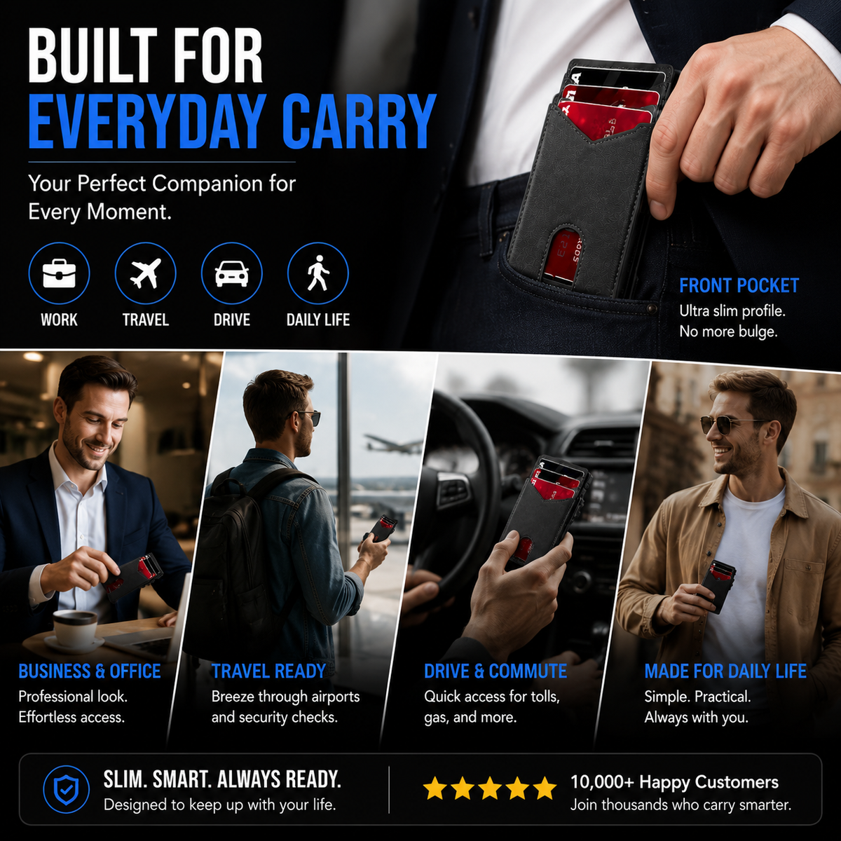 Genuine Leather RFID Blocking Pop-Up Wallet – Premium Aluminum Frame, One-Second Card Eject, Ultra-Slim Design