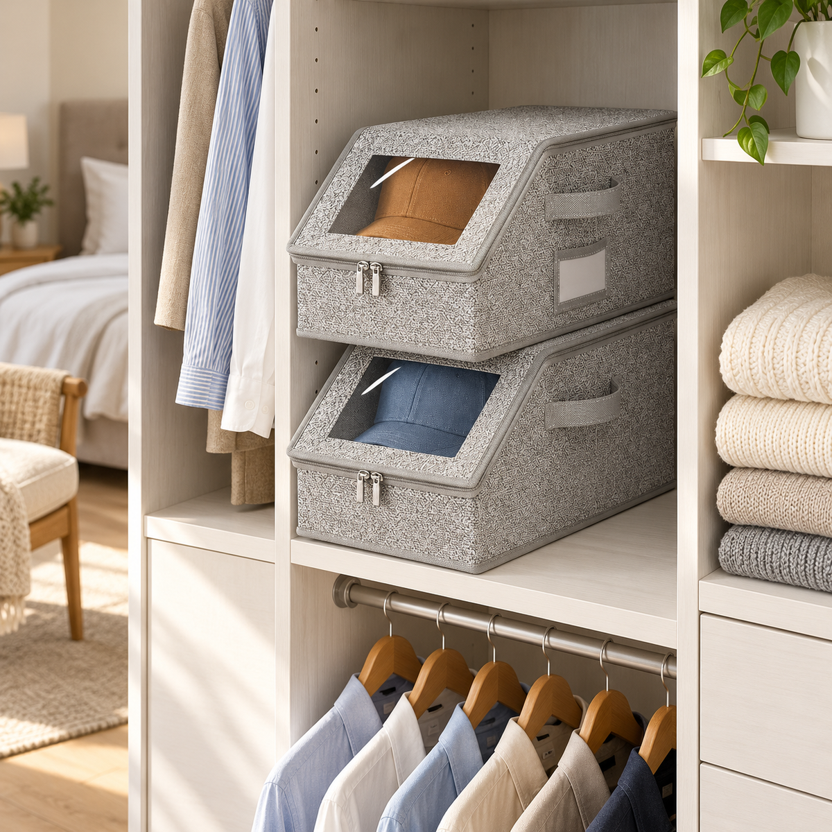 Clear-Window Stackable Baseball Cap Organizer