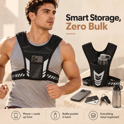 🏃 Lightweight Reflective Running Chest Vest Pack – Bounce-Free Phone Holder & Hydration Vest for Jogging & Hiking
