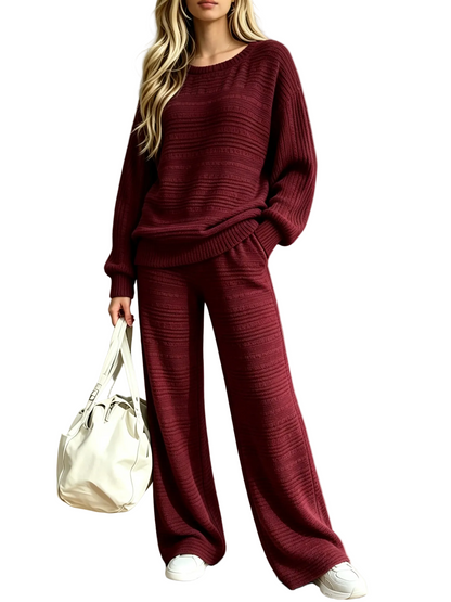Casual Textured Stripe Two Piece Set