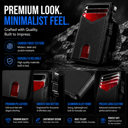 Genuine Leather RFID Blocking Pop-Up Wallet – Premium Aluminum Frame, One-Second Card Eject, Ultra-Slim Design