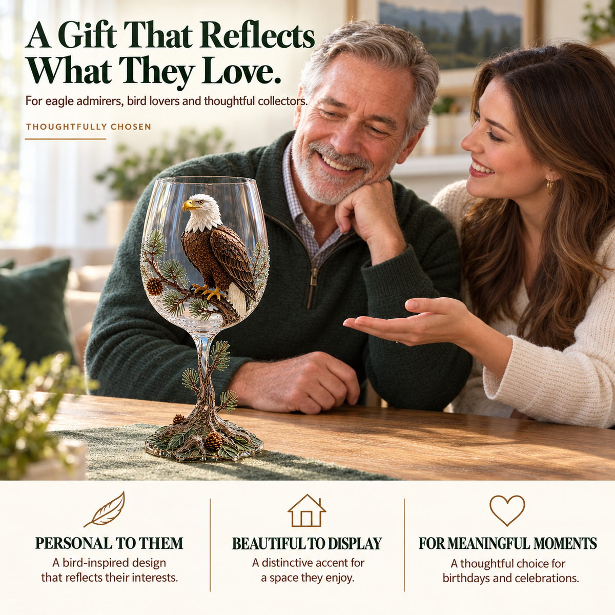🦅 LIMITED TIME DEAL! Bald Eagle Decorative Goblet – Unique Eagle Bird Figurine Cup with Pinecone Details, Nature Inspired Home Decor & Collectible Gift