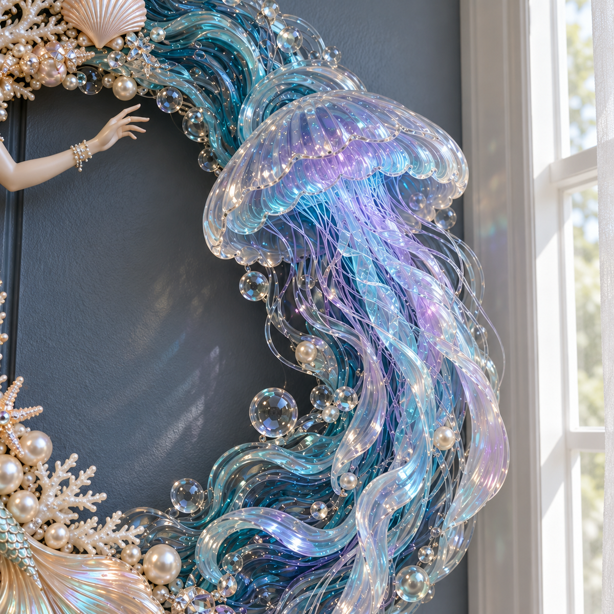 🔥Last Day 50% OFF -🧜‍♀️ Enchanted Mermaid & Glowing Jellyfish Wreath | Bring Ocean Magic Home