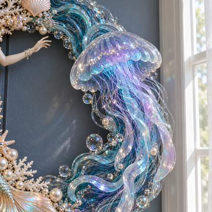 🔥Last Day 50% OFF -🧜‍♀️ Enchanted Mermaid & Glowing Jellyfish Wreath | Bring Ocean Magic Home