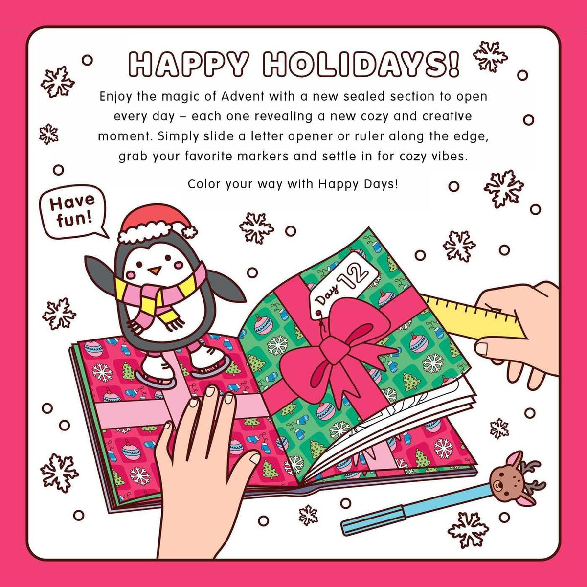 HOT SALE🎄✨Happy Days‑Cosy Christmas Advent Colouring Book | Hardback Edition | 24 Sealed Daily Surprise Sections | All‑Ages Screen‑Free Festive Activity