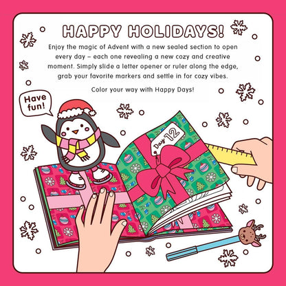 HOT SALE🎄✨Happy Days‑Cosy Christmas Advent Colouring Book | Hardback Edition | 24 Sealed Daily Surprise Sections | All‑Ages Screen‑Free Festive Activity