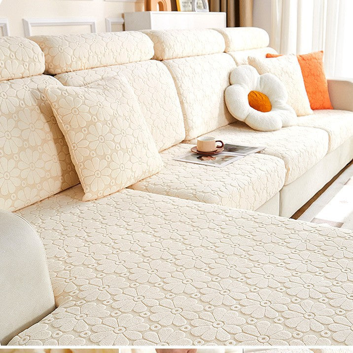 Luxury Floral Stretch Sofa Cover – Soft Jacquard, Full-Fit & Elegant