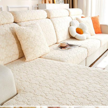 Luxury Floral Stretch Sofa Cover – Soft Jacquard, Full-Fit & Elegant