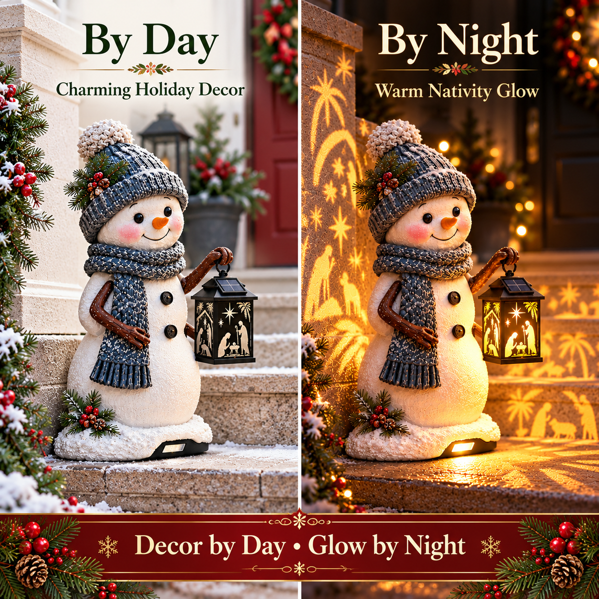 ✨ Solar Christmas Step Light with Holy Family Projection